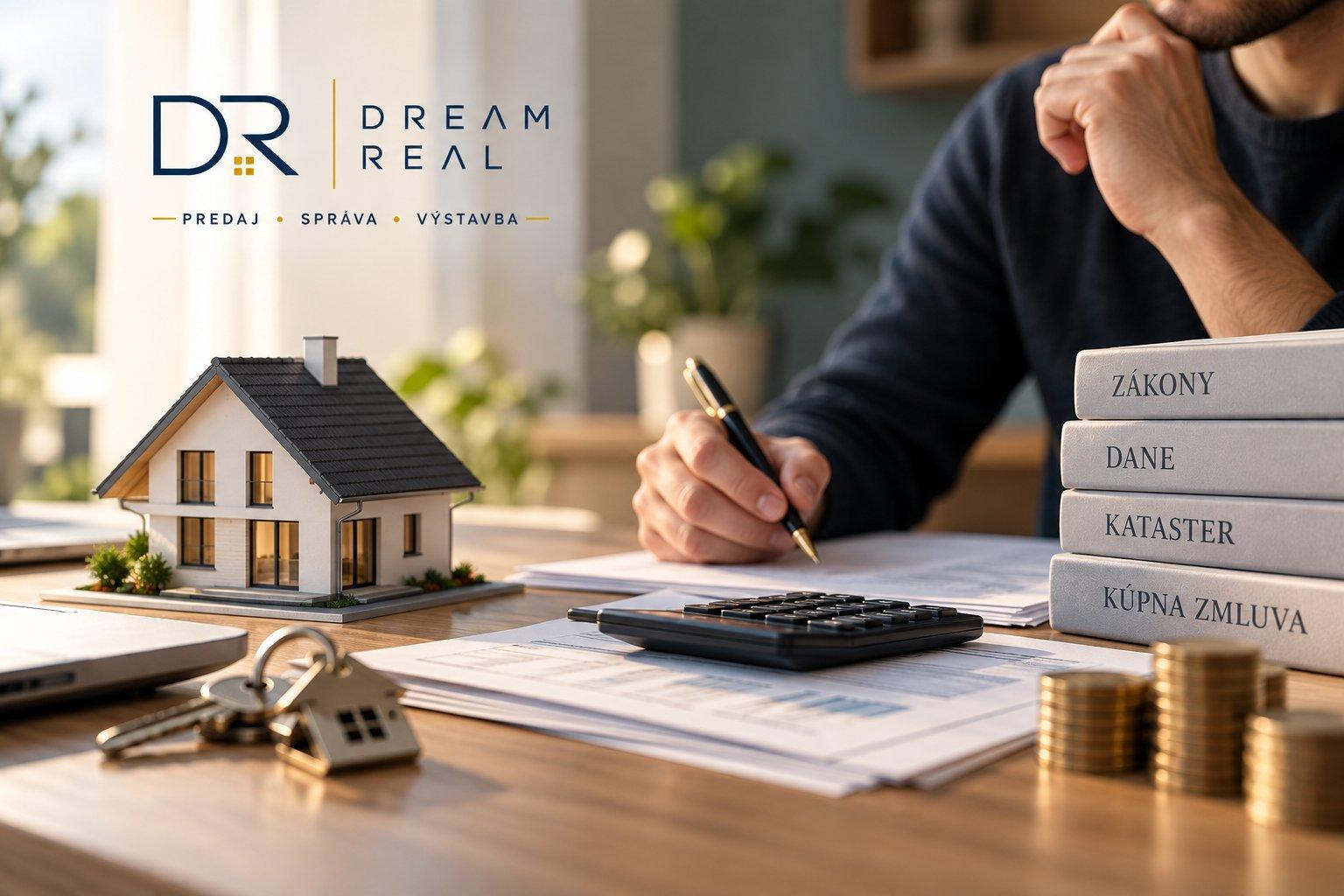 Predávajúci pri stole prepočítava daň pred podpisom zmluvy – DREAM REAL, realitná kancelária Košice